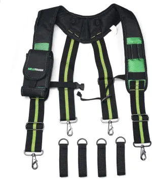 MELOTOUGH Tool Belt Suspenders Construction Work Suspenders with detachable phone holder comfortable foam shoulder padder (Oliver Green)