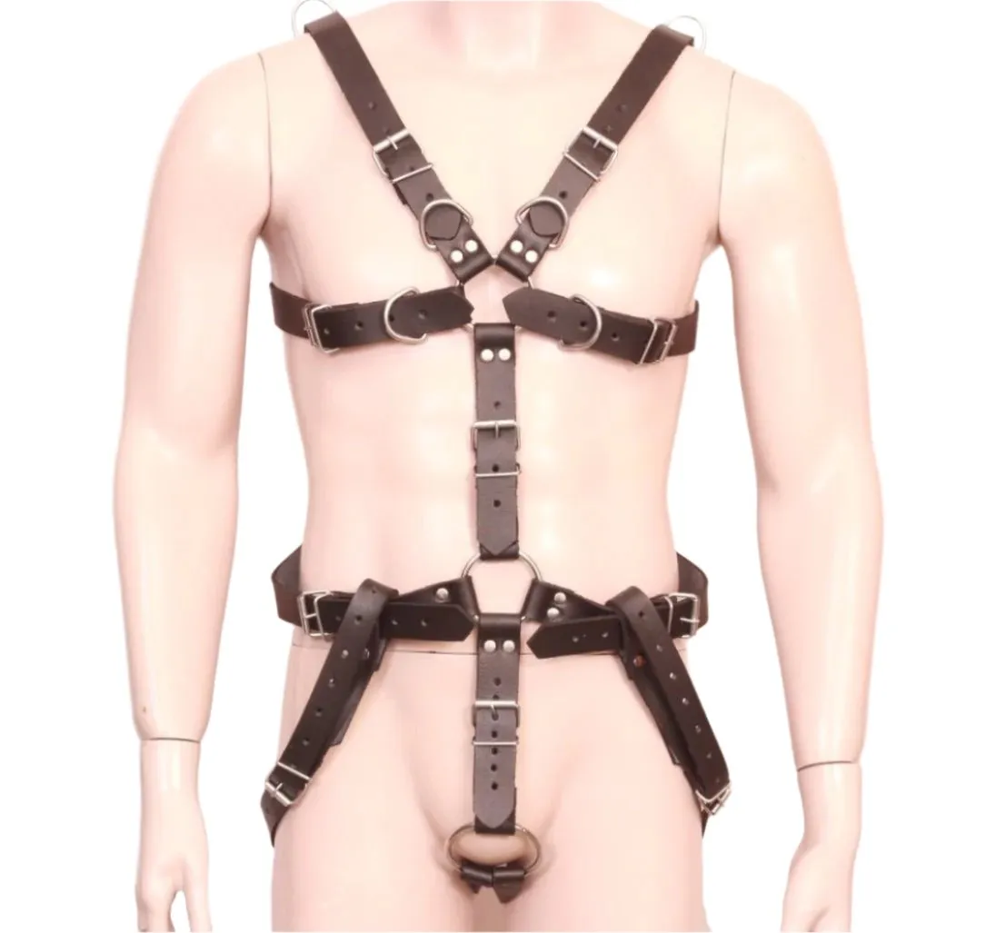 Men Leather Full Body Harness with Cock Ring