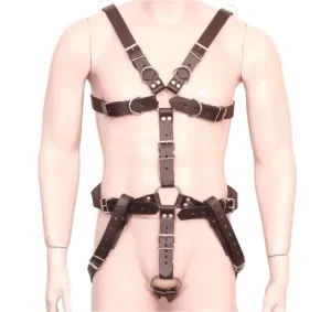 Men Leather Full Body Harness with Cock Ring