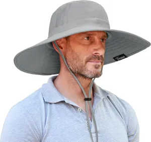 Men Safari Sun Hat Wide Brim Boonie Fishing Cap with Adjustable Drawstring