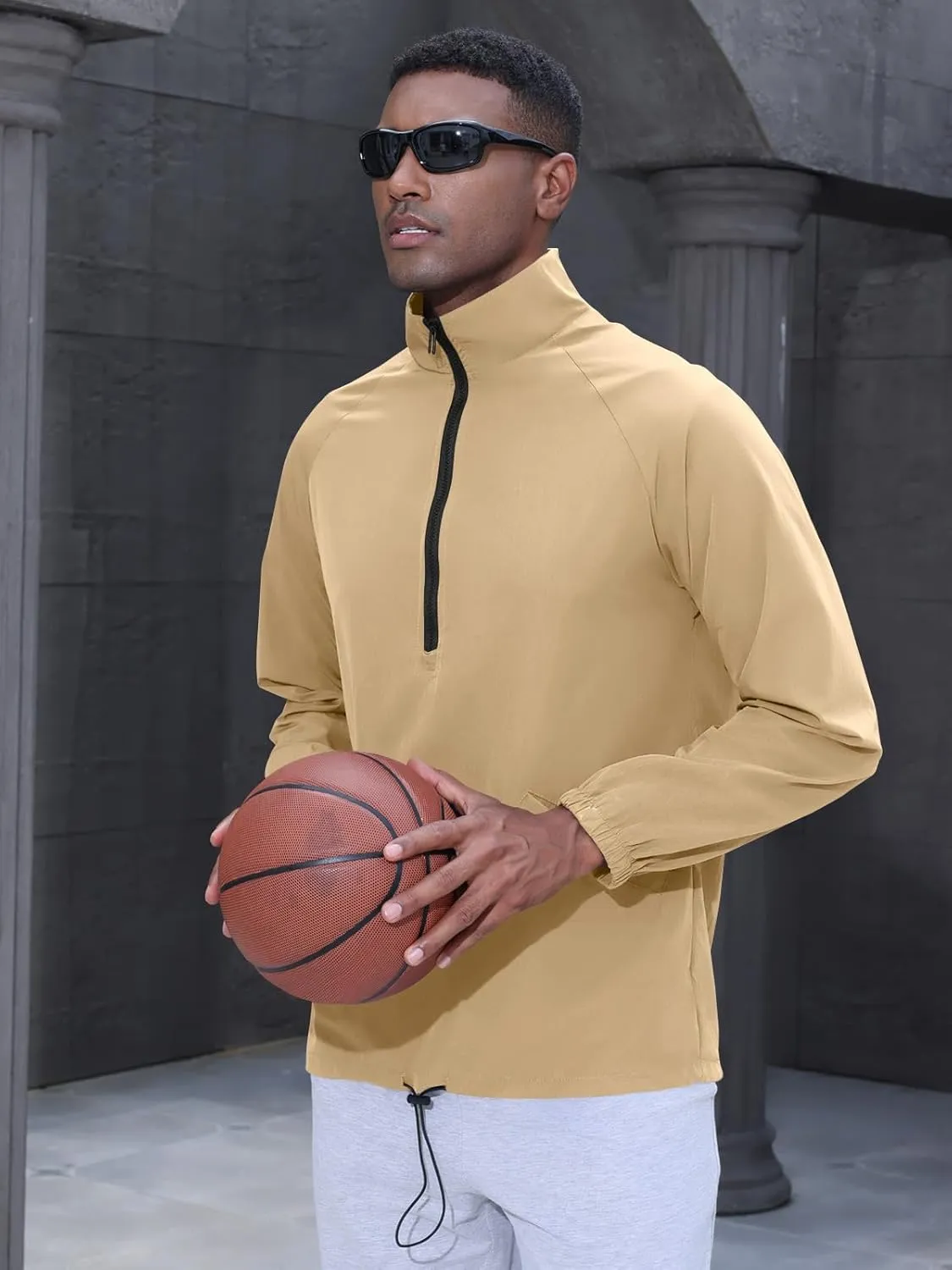 Men's Golf Quarter Zip Pullover with Zipper Pockets Track Jackets Lightweight Windbreaker Hiking Sweatshirt
