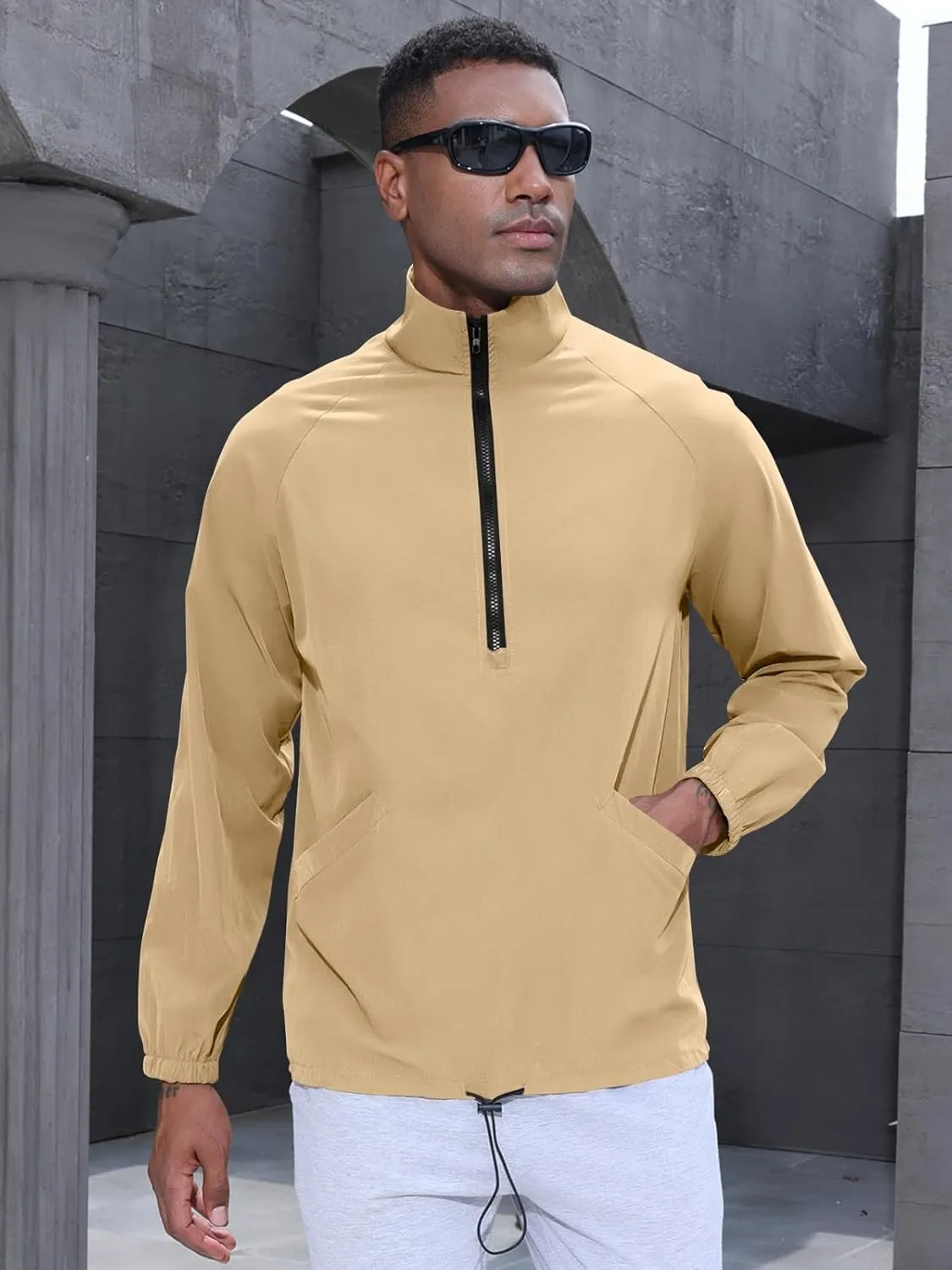 Men's Golf Quarter Zip Pullover with Zipper Pockets Track Jackets Lightweight Windbreaker Hiking Sweatshirt