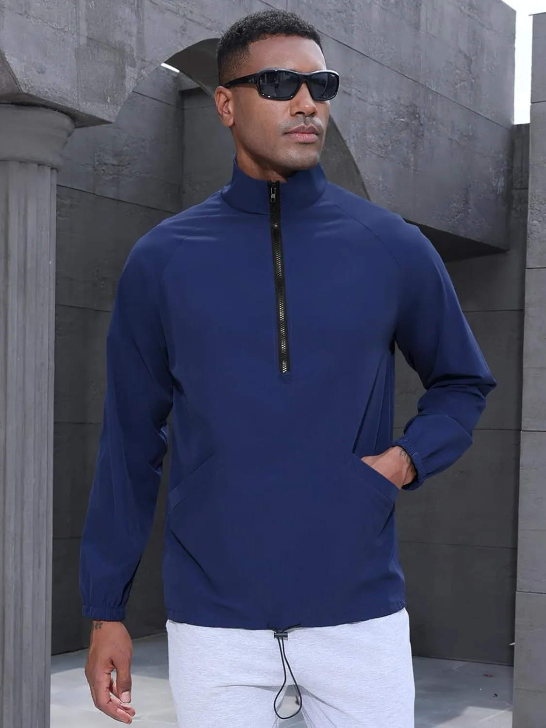 Men's Golf Quarter Zip Pullover with Zipper Pockets Track Jackets Lightweight Windbreaker Hiking Sweatshirt