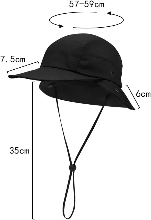 Men's Safari Bucket Hat Sun Protection Summer Boonie Hat with Neck Flap Fishing Hiking Hunting Mesh Baseball UPF50 Cap