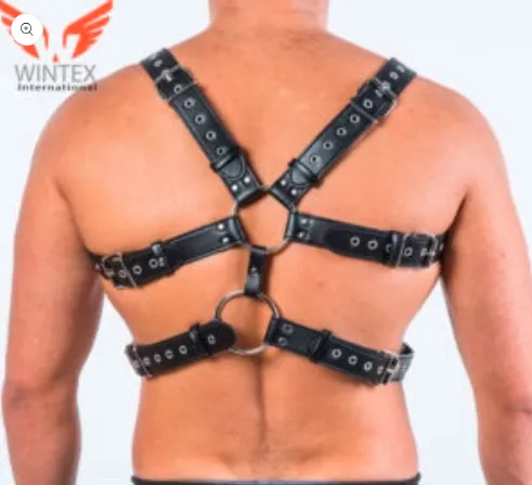 Men’s Soft Leather Triple Strap Chest Harness with Dual O-Rings