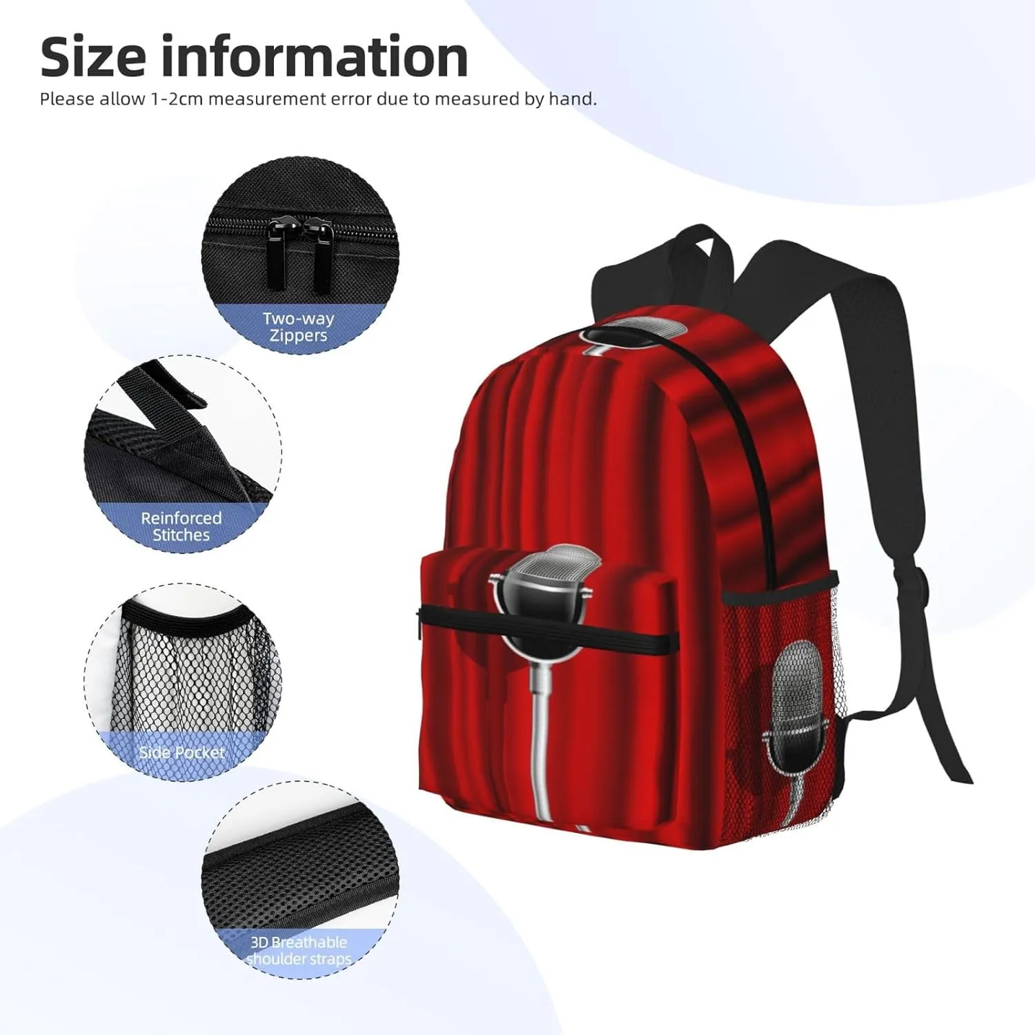 Microphone Red Curtain Stage Backpack, Travel Laptop Backpack Computer Bag Rucksack for Men Women Business Work Fits 15.6 Inch Notebook