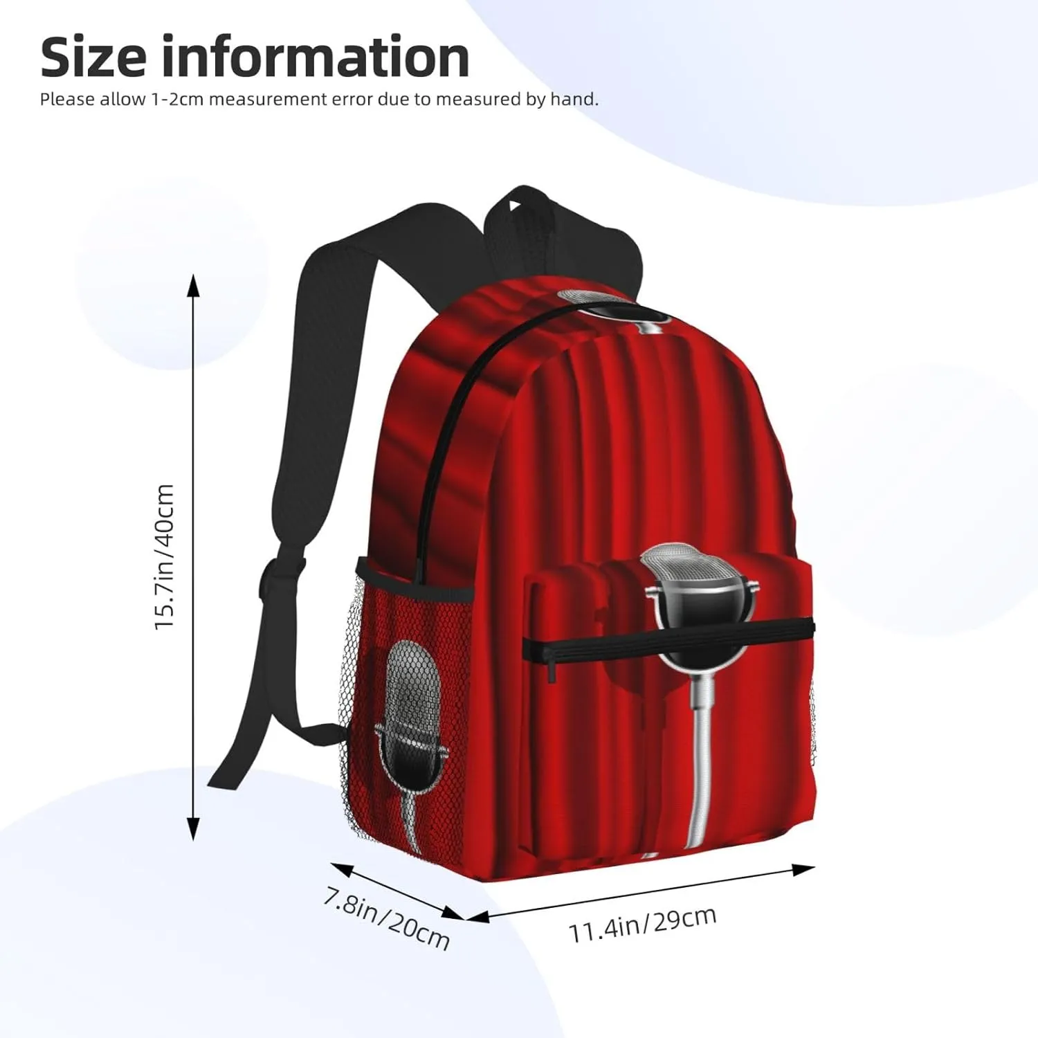 Microphone Red Curtain Stage Backpack, Travel Laptop Backpack Computer Bag Rucksack for Men Women Business Work Fits 15.6 Inch Notebook