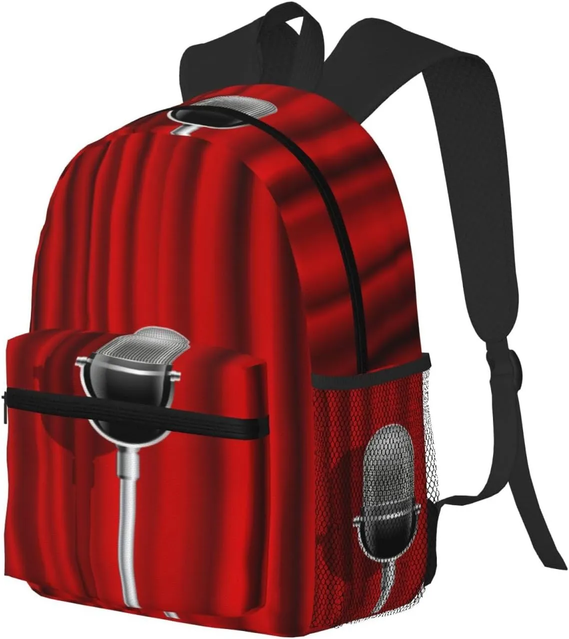 Microphone Red Curtain Stage Backpack, Travel Laptop Backpack Computer Bag Rucksack for Men Women Business Work Fits 15.6 Inch Notebook