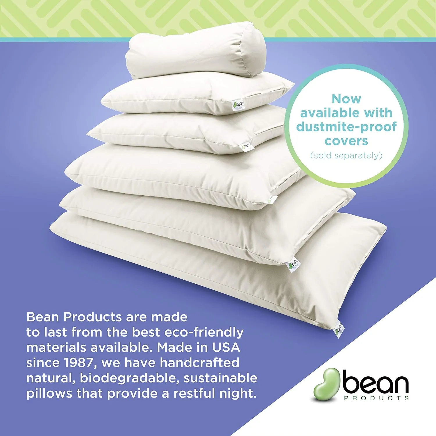 Millet Standard Bed Pillow - Organic Cotton, Vegan, Premium Quality - Made in USA - 20" x 26" - Neck Bed Body Floor Cushion Insert Couch Throw Bolster - Organic Eco Friendly Fabric and Fill
