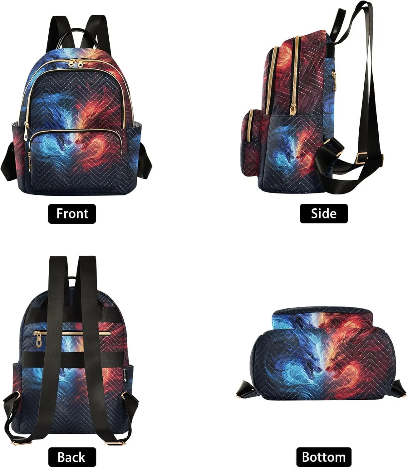 Mini Backpack Purse for Women, Blue Red Dragon Travel Bag Casual Daypack Shoulder Bag