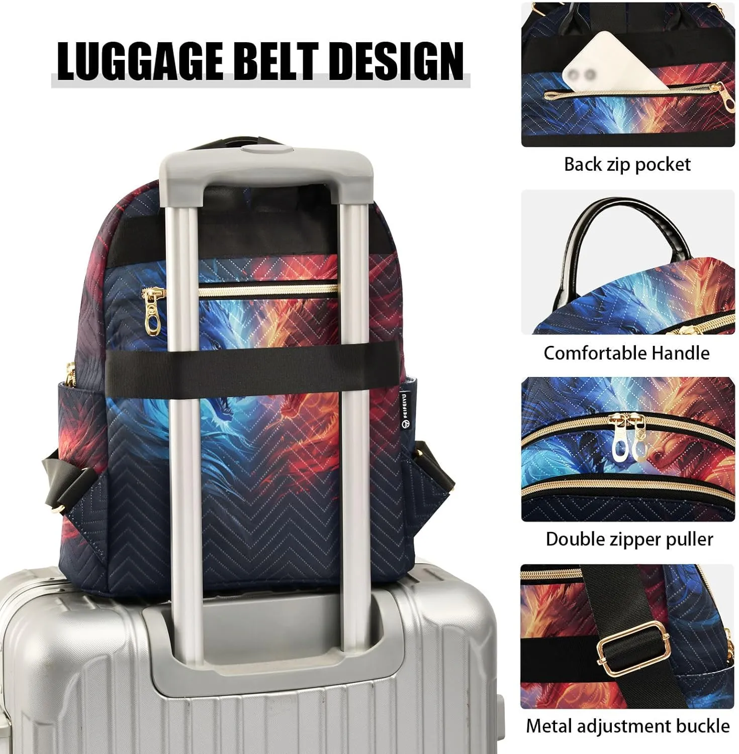 Mini Backpack Purse for Women, Blue Red Dragon Travel Bag Casual Daypack Shoulder Bag