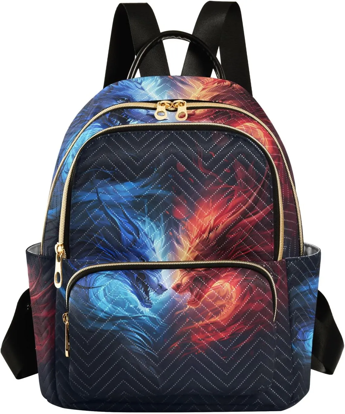 Mini Backpack Purse for Women, Blue Red Dragon Travel Bag Casual Daypack Shoulder Bag