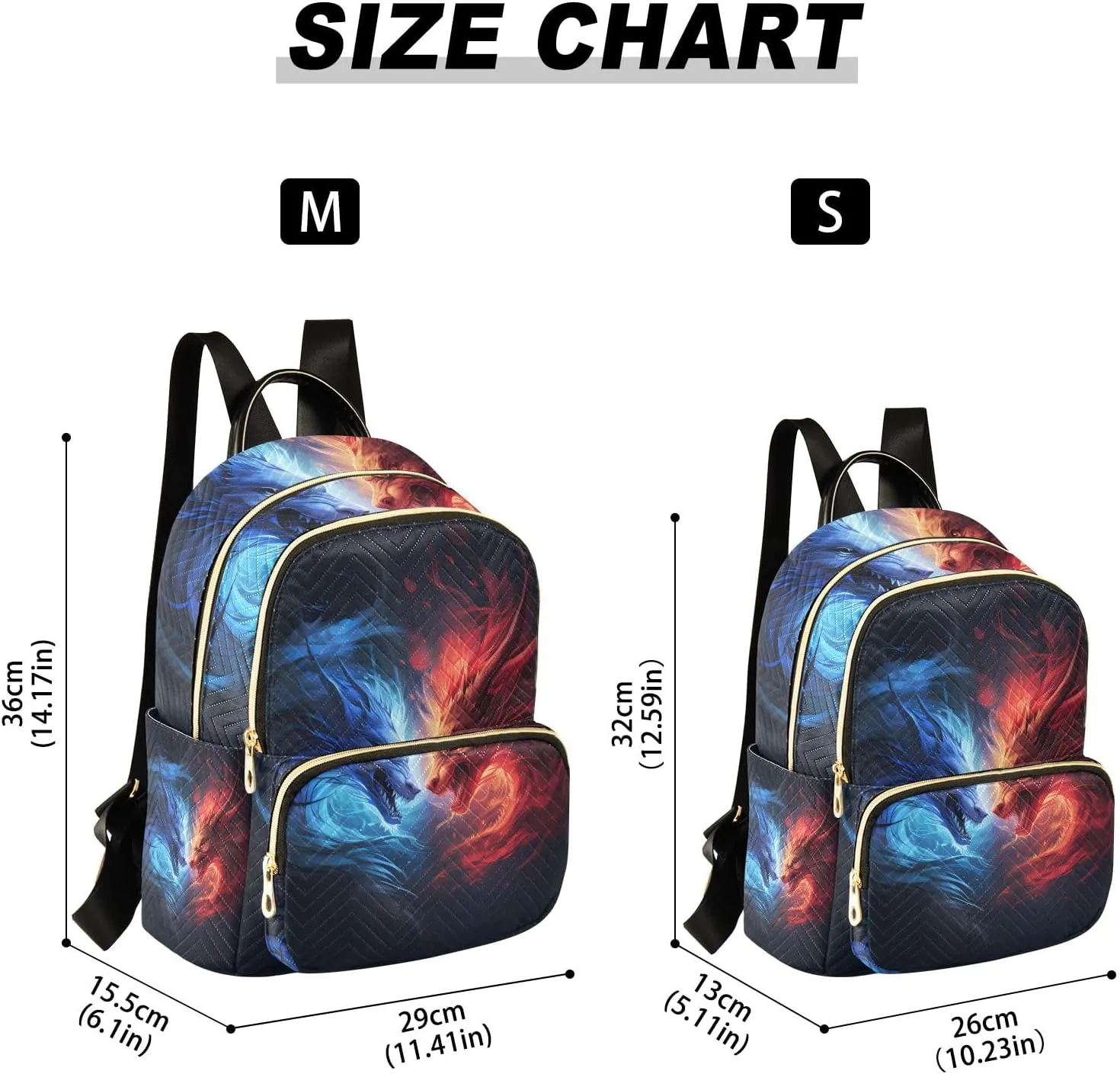 Mini Backpack Purse for Women, Blue Red Dragon Travel Bag Casual Daypack Shoulder Bag