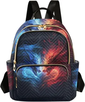 Mini Backpack Purse for Women, Blue Red Dragon Travel Bag Casual Daypack Shoulder Bag