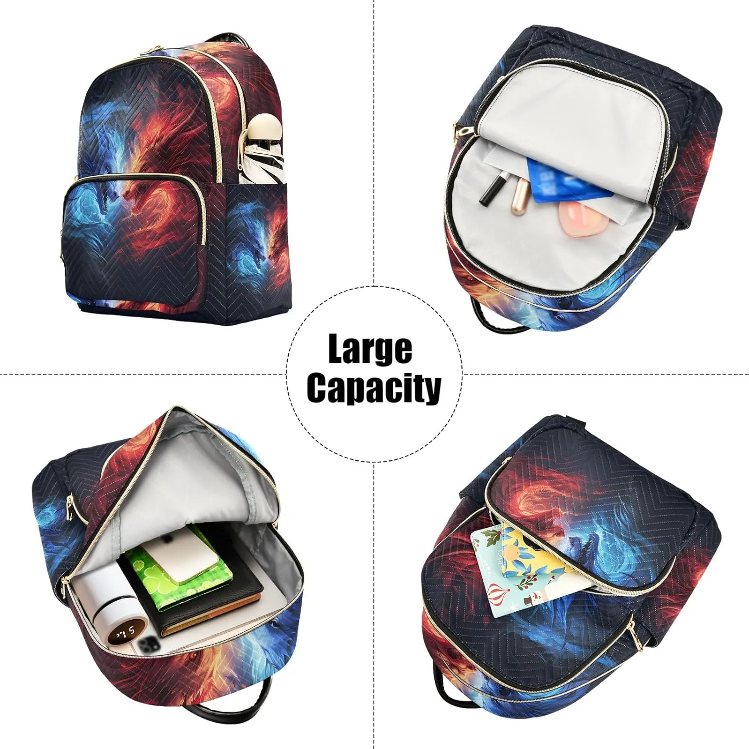Mini Backpack Purse for Women, Blue Red Dragon Travel Bag Casual Daypack Shoulder Bag