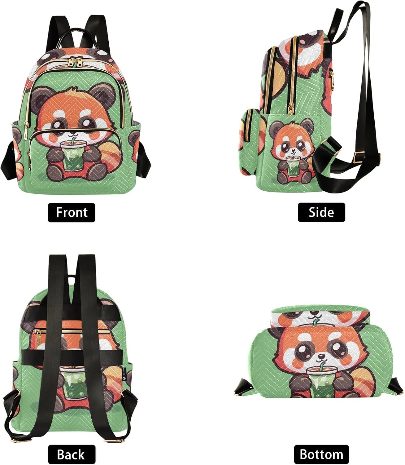 Mini Backpack Purse for Women, Cute Panda Holding Juice Travel Bag Casual Daypack Shoulder Bag