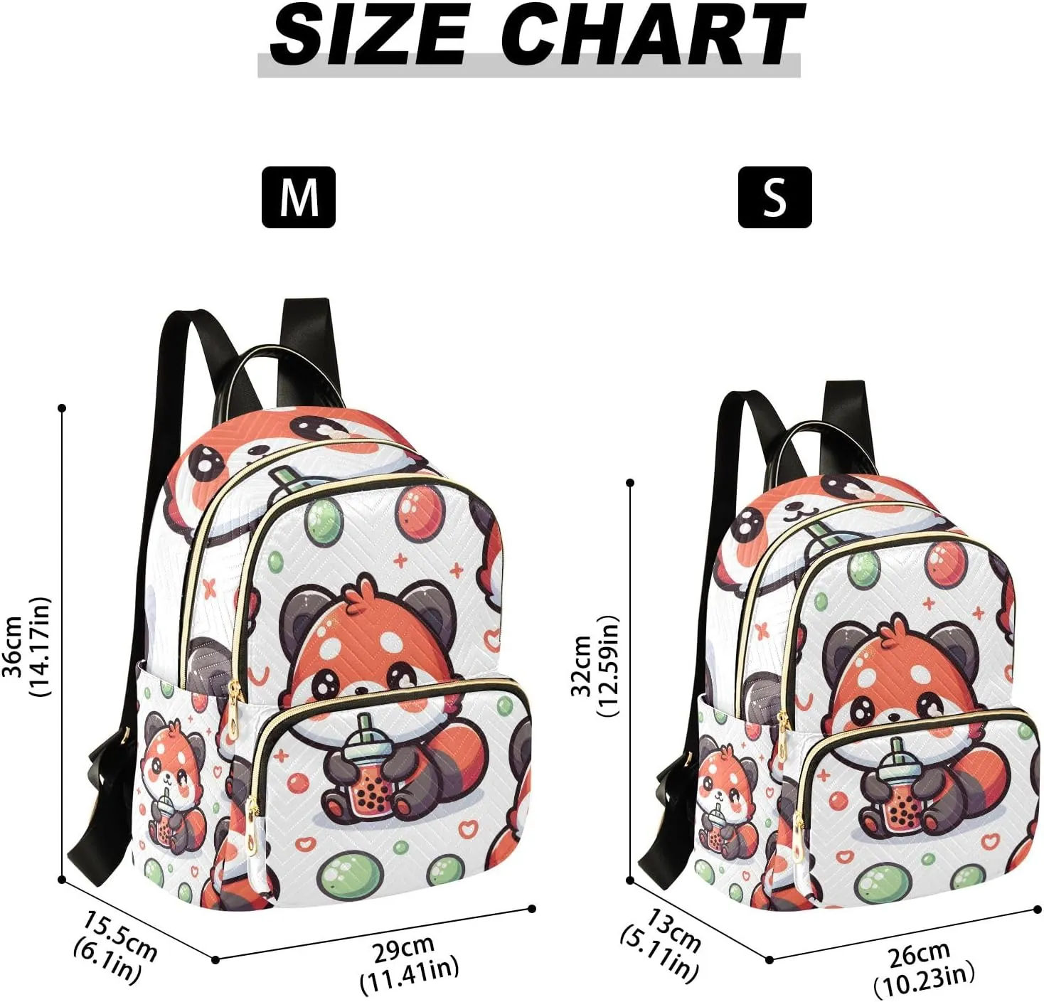 Mini Backpack Purse for Women, Cute Red Panda with Bubble Tea Cartoon Travel Bag Casual Daypack Shoulder Bag