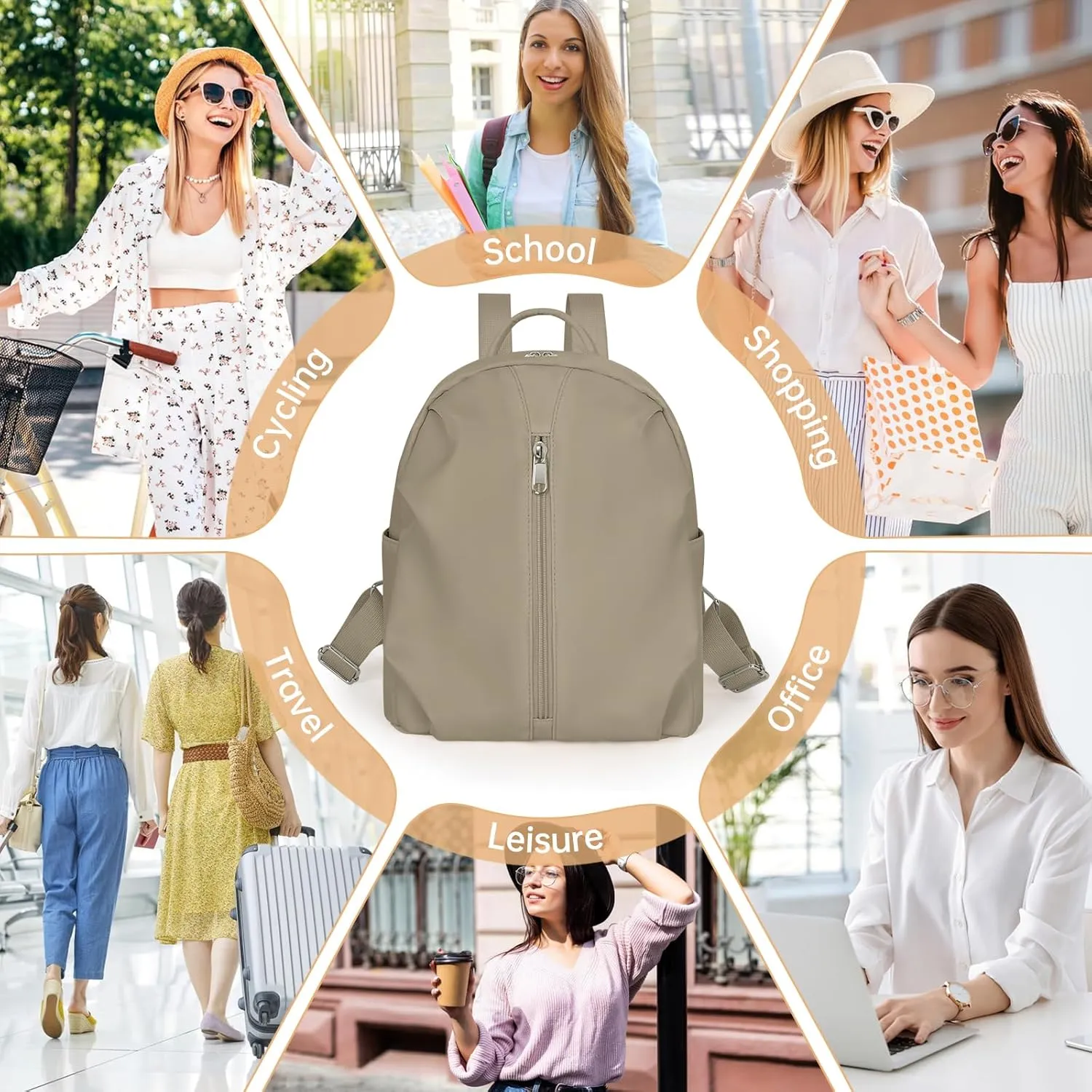 Mini Backpack Purse Small Cute Women Bag Lightweight Daypack for Travel (Khaki)