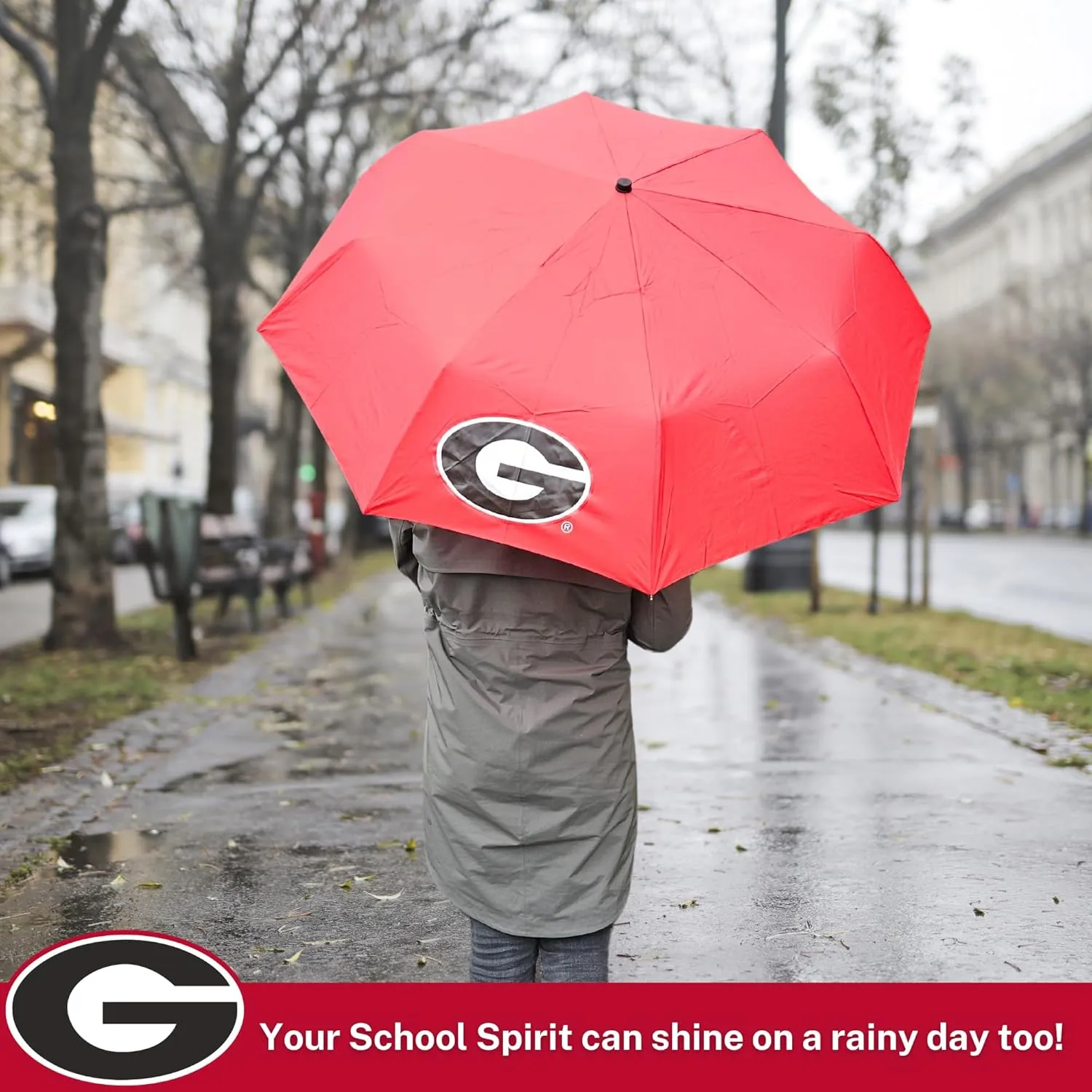 Mini Compact Storm Umbrella - NCAA Logo 42” Coverage, Folds to 11 Inches- Swivel Clip on Handle - Water, Wind & Rust Resistant, and Flexible Frame