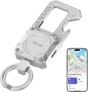 Miroddi Keychain with Smart Tracker, Men's Key Chain Works with Find My App (iOS Only), Heavy Duty Key Carabiner with Bottle Opener, Key Finder, GPS for Key Locate, Anti-lost, Rechargeable, Silver