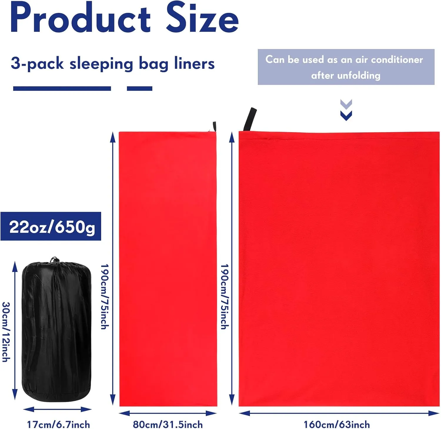 Mixweer 3 Pcs Fleece Sleeping Bag Liner for Adult Warm or Cold Weather 75" Adds 12 Degrees Fahrenheit More Warmth Zippered Camping Blanket Liner with Bag for Adult Travel