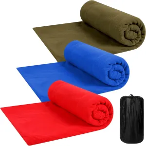 Mixweer 3 Pcs Fleece Sleeping Bag Liner for Adult Warm or Cold Weather 75" Adds 12 Degrees Fahrenheit More Warmth Zippered Camping Blanket Liner with Bag for Adult Travel