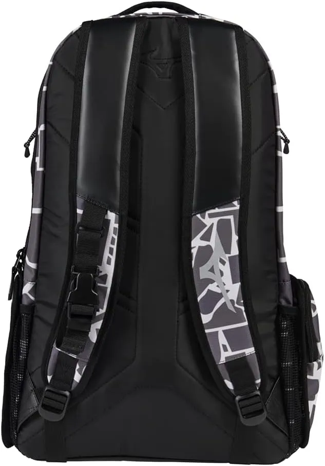 Mizuno MVP Backpack 22 | Baseball and Softball Bag | 4 Bat Sleeves | Felted Valuables Sleeve | Padded Back | Ventilated Footwear Storage | Molle Attachment Straps