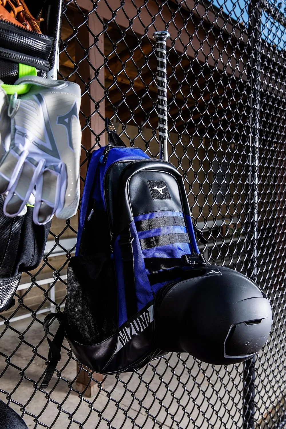 Mizuno MVP Backpack 22 | Baseball and Softball Bag | 4 Bat Sleeves | Felted Valuables Sleeve | Padded Back | Ventilated Footwear Storage | Molle Attachment Straps
