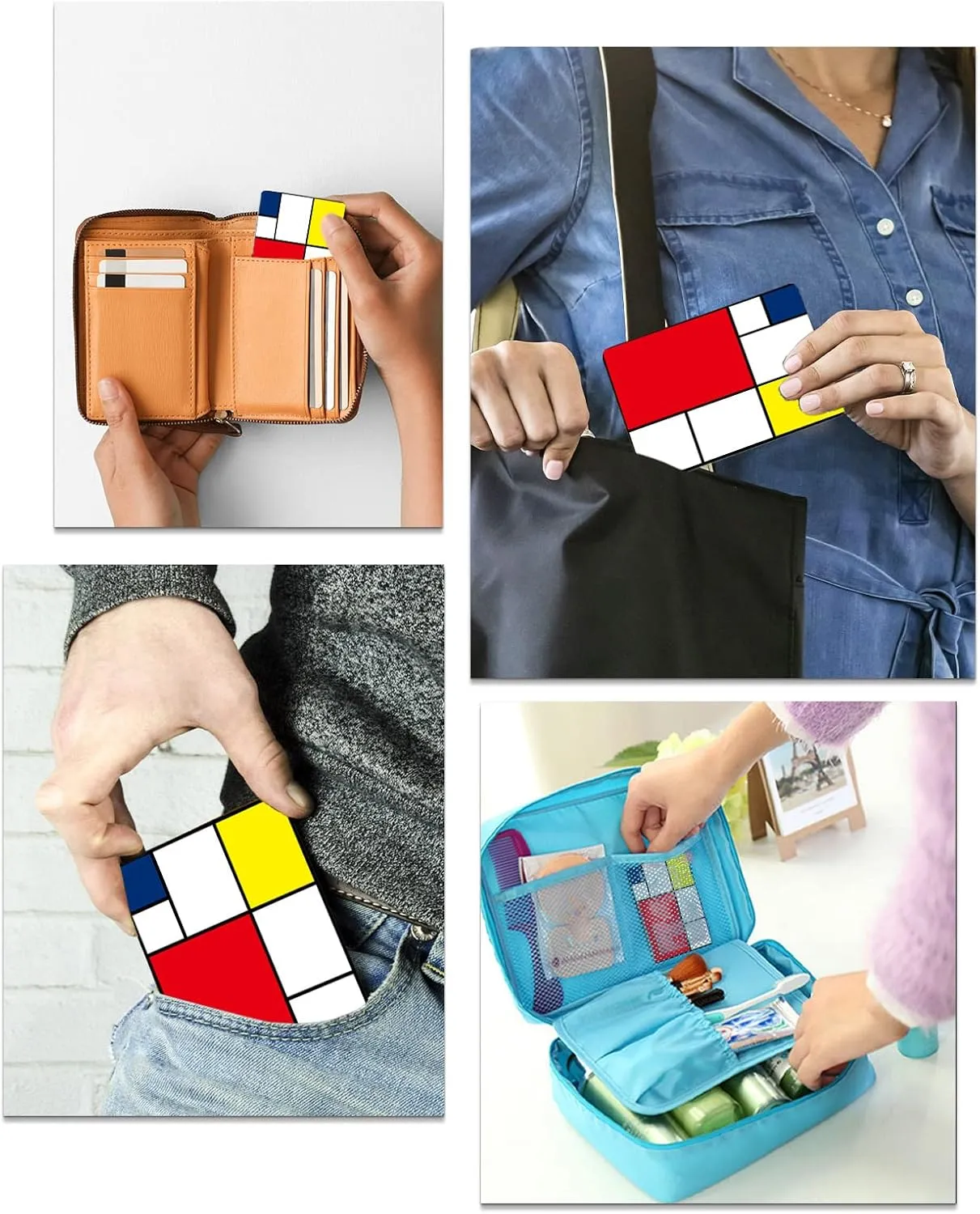 Modern Art Square Block Small Compact Mirror for Purse, Modern Art Square Block Travel Makeup Mirror for Women Men, Rectangular Handheld Compact Pocket Mirror 2 PCS