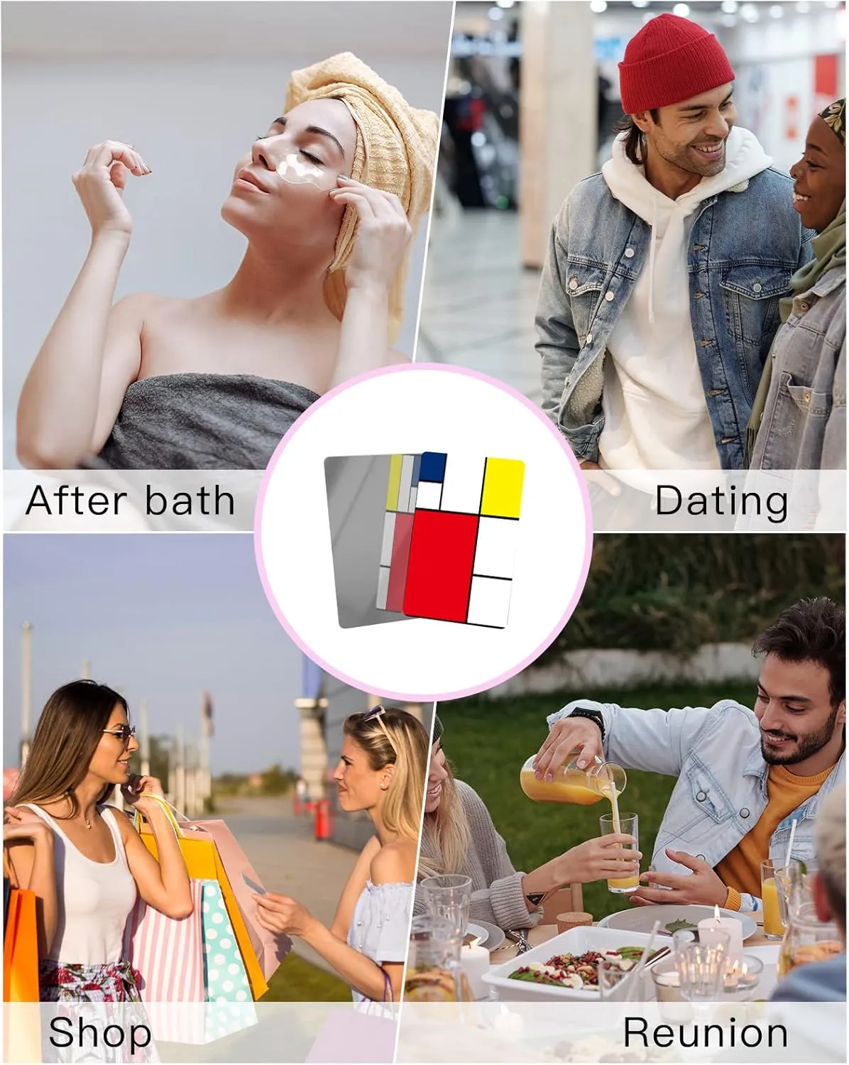 Modern Art Square Block Small Compact Mirror for Purse, Modern Art Square Block Travel Makeup Mirror for Women Men, Rectangular Handheld Compact Pocket Mirror 2 PCS