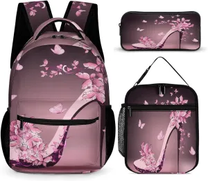 Modern Pastel Art High Heels Bags Set Backpack For Work Hiking Lunch Bag Travel Unisex Bags