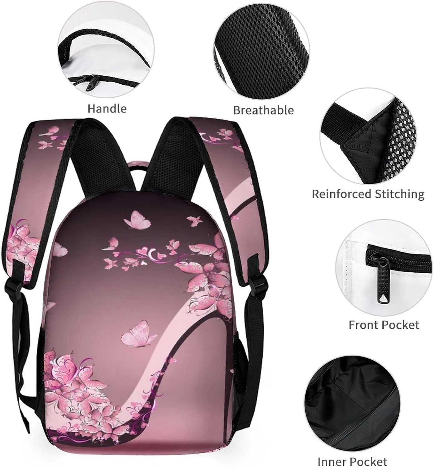 Modern Pastel Art High Heels Bags Set Backpack For Work Hiking Lunch Bag Travel Unisex Bags