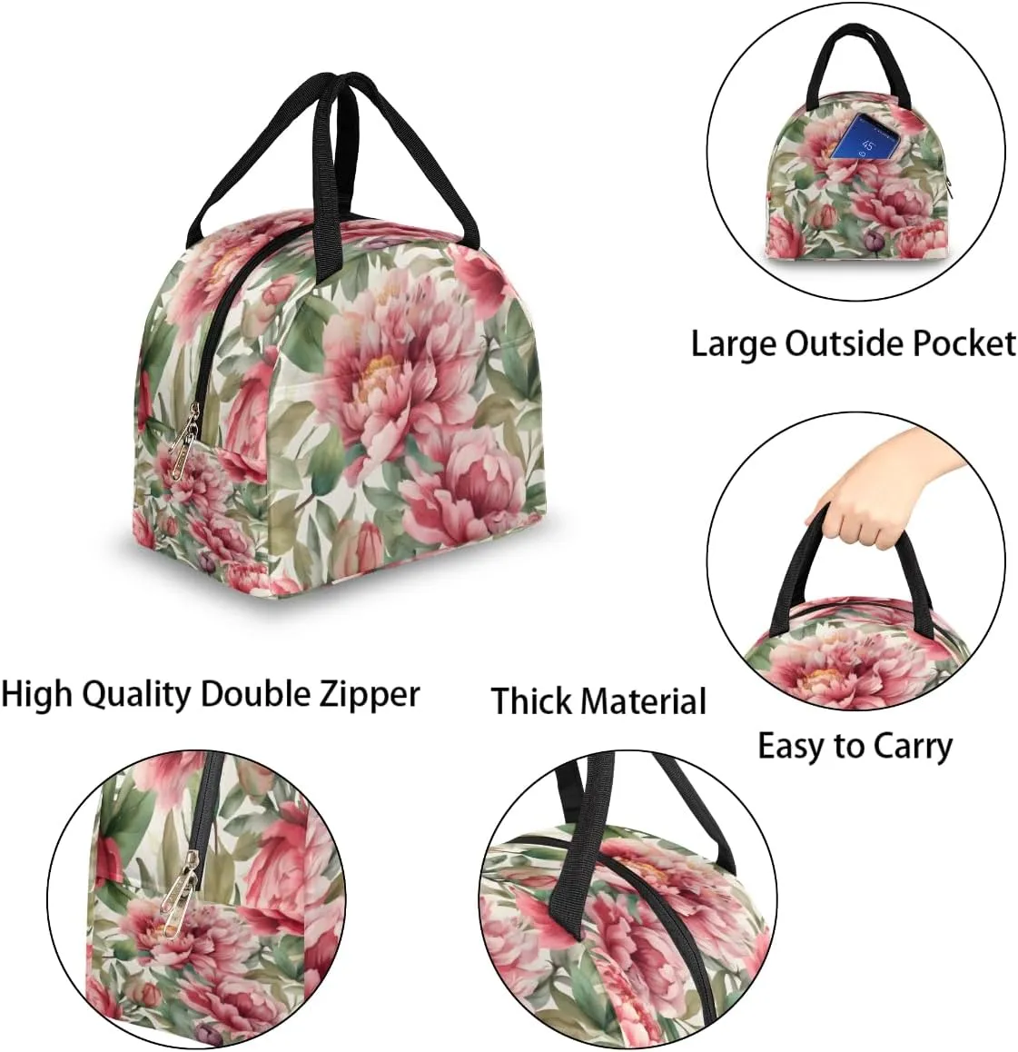 Modern Romance Lunch Tote Bag Reusable Insulated Bags Waterproof Adult Portable Meal Cooler Pack for Women Men Picnic Office Work Travel