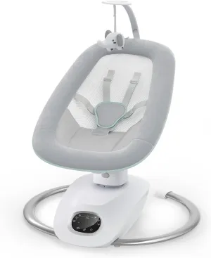Momcozy CocoSway 3D-Motion Baby Swing for Infants to Toddlers, 6 Motion Modes & 4 Speeds, 180° Rotating Seat, Remote Control, Reclining Seat with 5-Point Harness, 8 Preset Lullabies, Grey