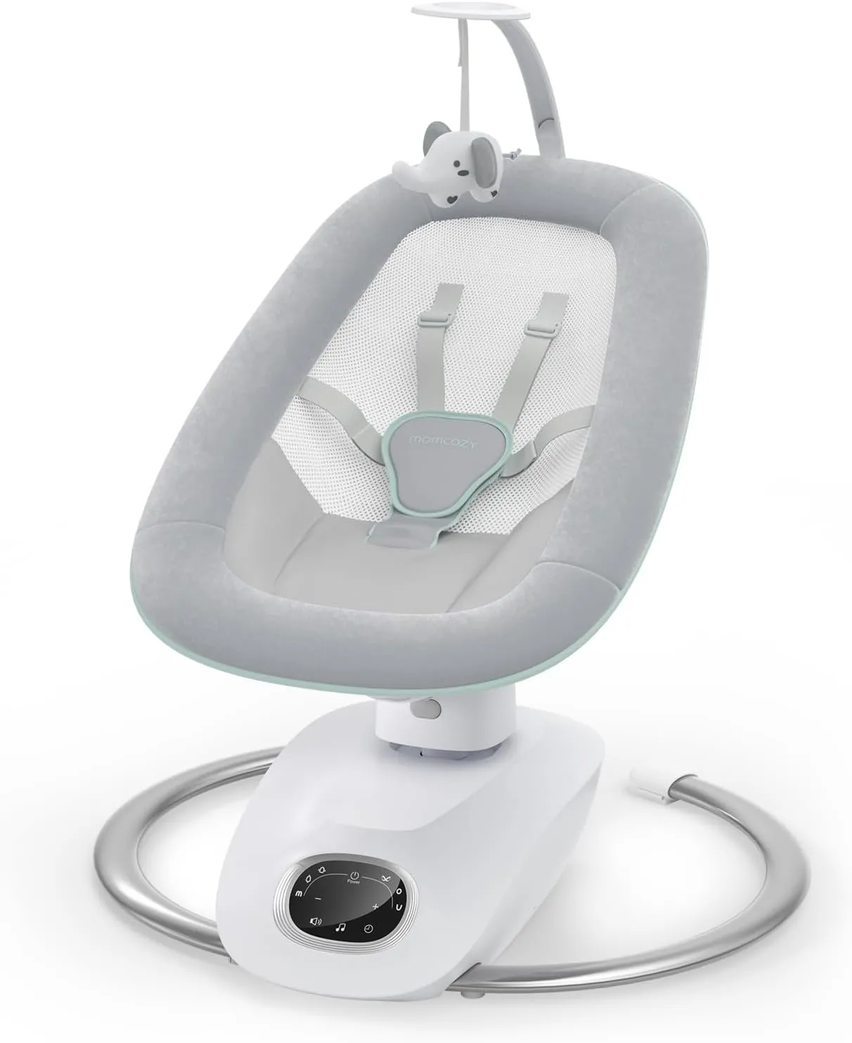 Momcozy CocoSway 3D-Motion Baby Swing for Infants to Toddlers, 6 Motion Modes & 4 Speeds, 180° Rotating Seat, Remote Control, Reclining Seat with 5-Point Harness, 8 Preset Lullabies, Grey