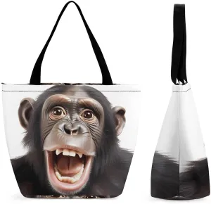 Monkey Orangotan Face Womens Tote Bag Purse with Zippered Shoulder Handbags For Work