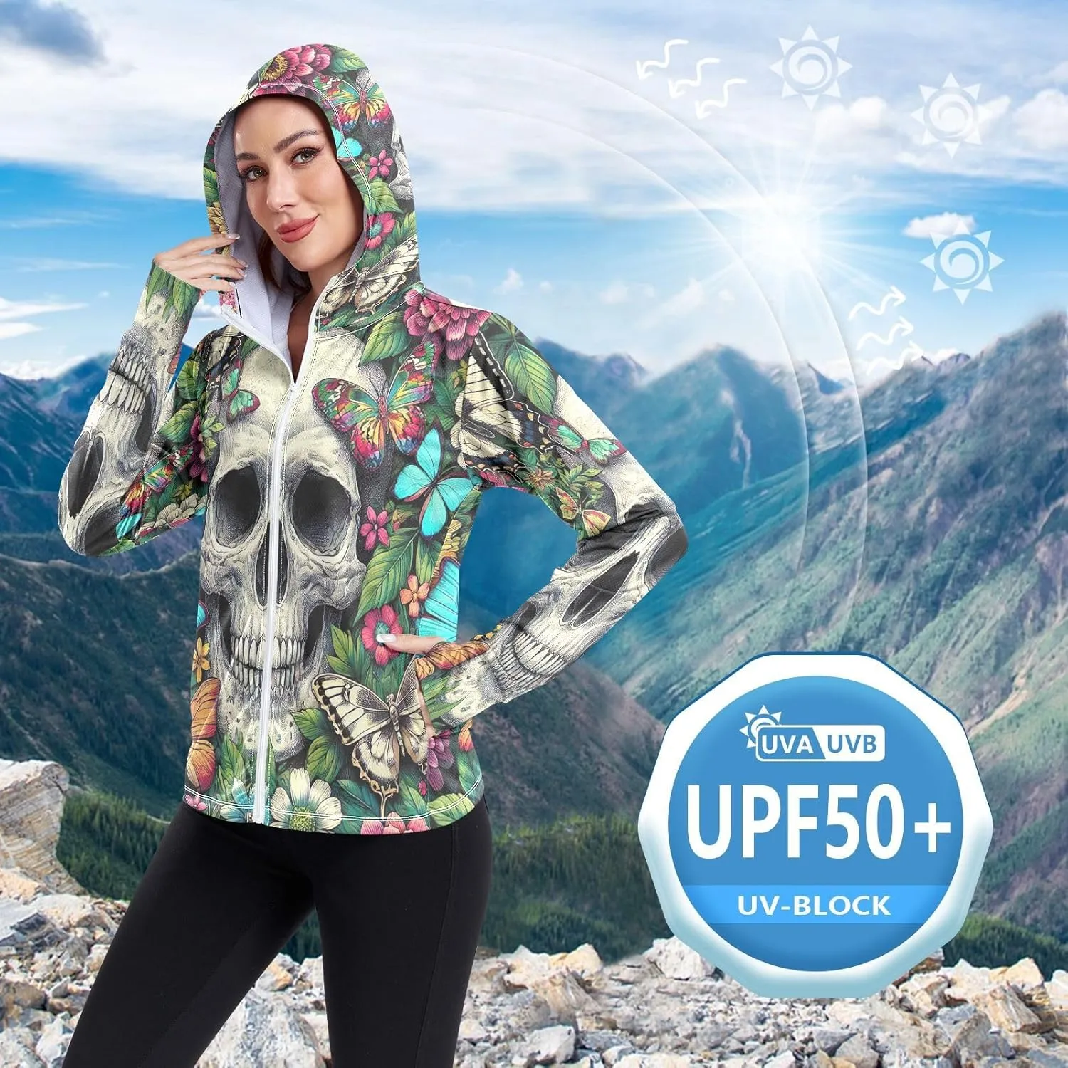 Moon Sleeping Sloth Sun Hoodie Women, Upf 50  Zip Workout Jacket, Cooling Shirt Women