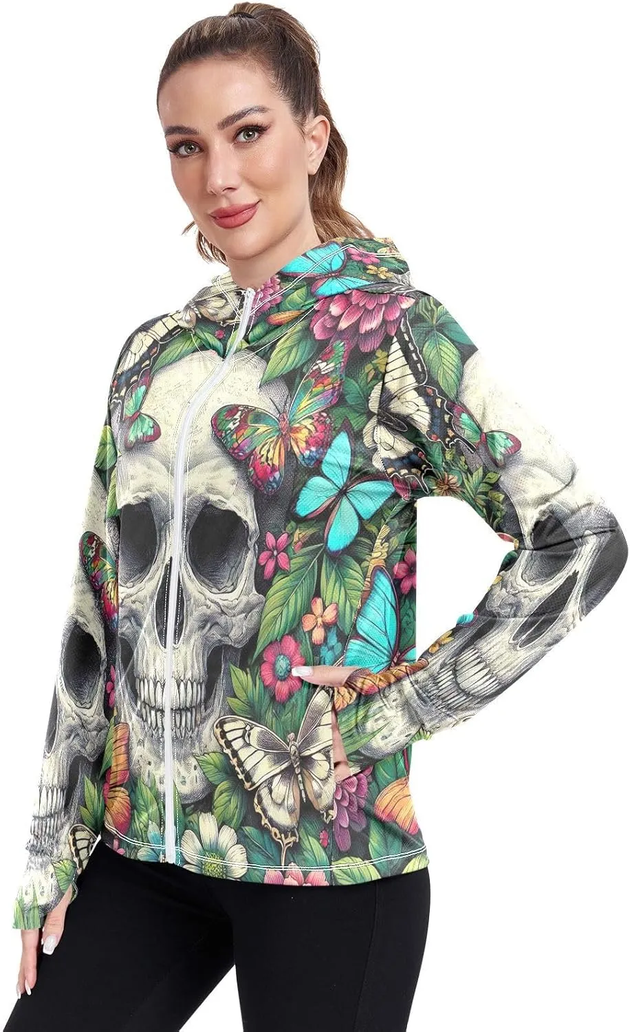 Moon Sleeping Sloth Sun Hoodie Women, Upf 50  Zip Workout Jacket, Cooling Shirt Women