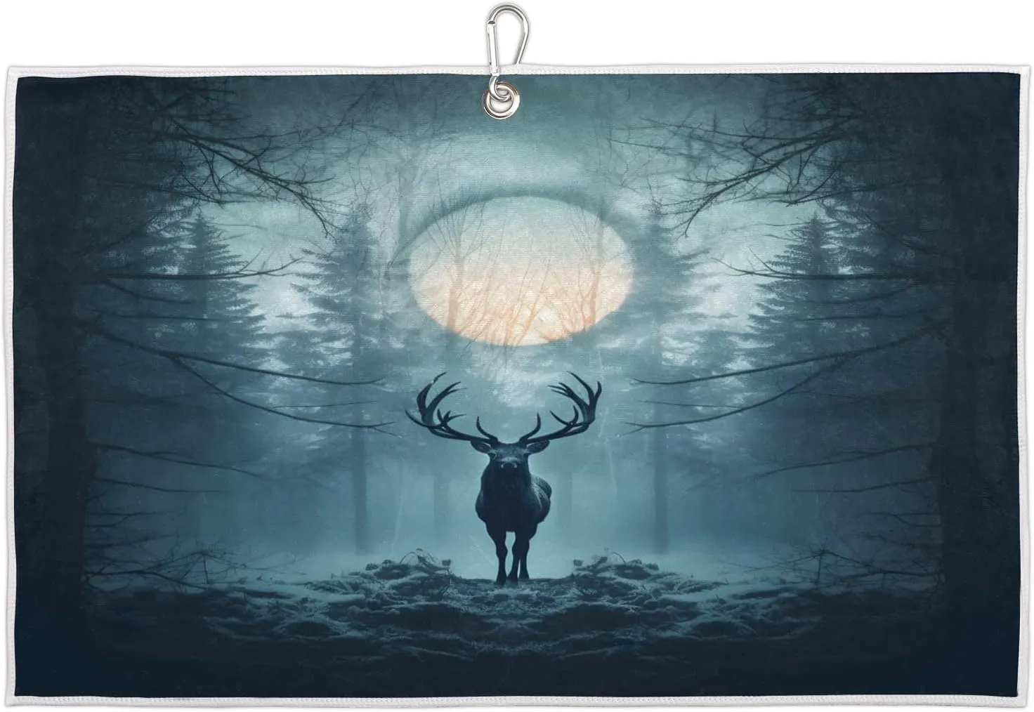 Moonlight Deep Forest Elk Golf Towel with Heavy Duty Carabiner Clip Quick Dry Ultra Absorbent Club Ball Cleaning Towel Golf Accessories for Men Women