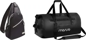 MOSISO Sling Backpack&60L Waterproof Travel Dry Duffel Bag, Multipurpose Crossbody Shoulder Bag Travel Hiking Daypack, Black