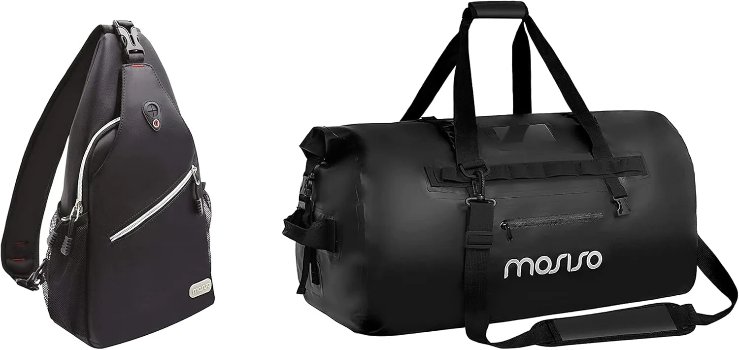 MOSISO Sling Backpack&60L Waterproof Travel Dry Duffel Bag, Multipurpose Crossbody Shoulder Bag Travel Hiking Daypack, Black