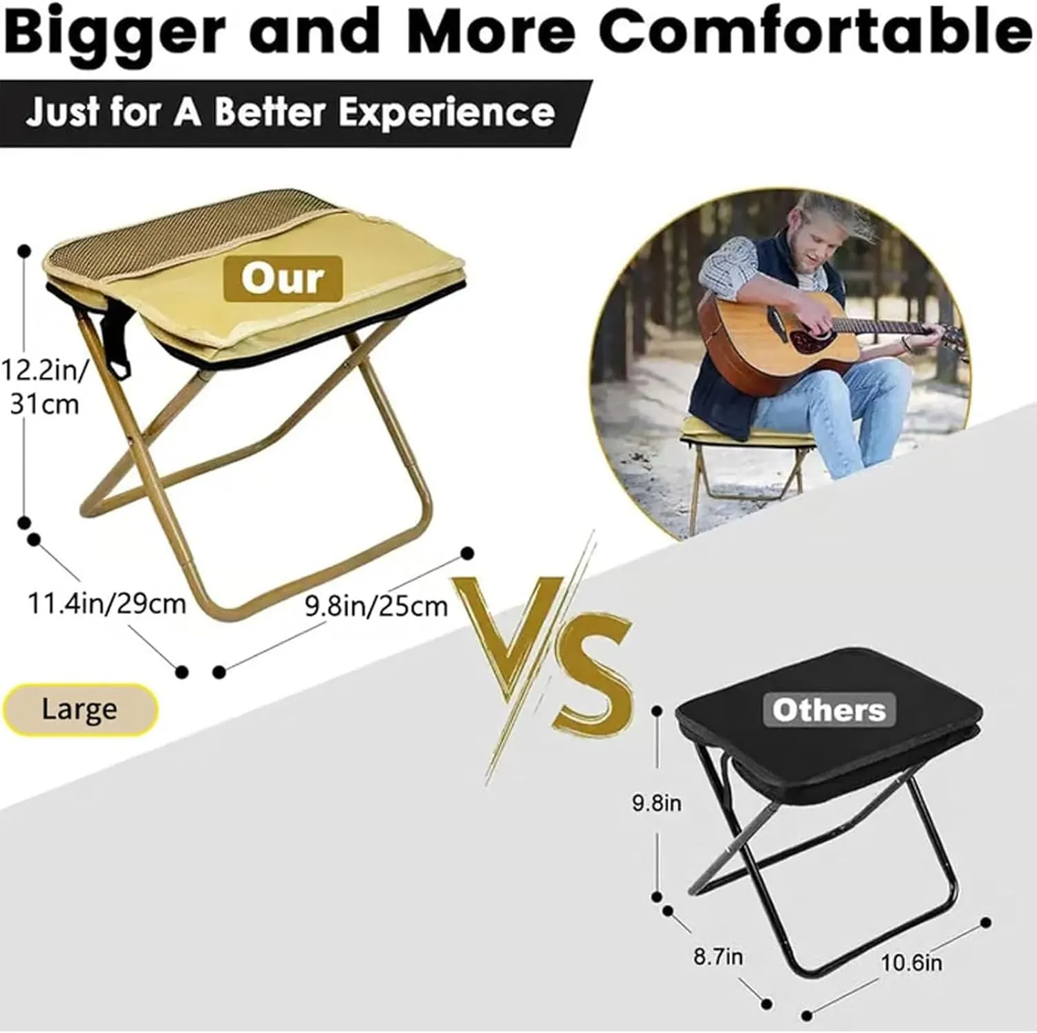 Mountaineering and Hiking Portable Stool, Supports up to 265 Lbs, Foldable Stools with Carrying Bag, Ultralight Camping Stools for Hiking and Fishing Supports (Khaki, L)