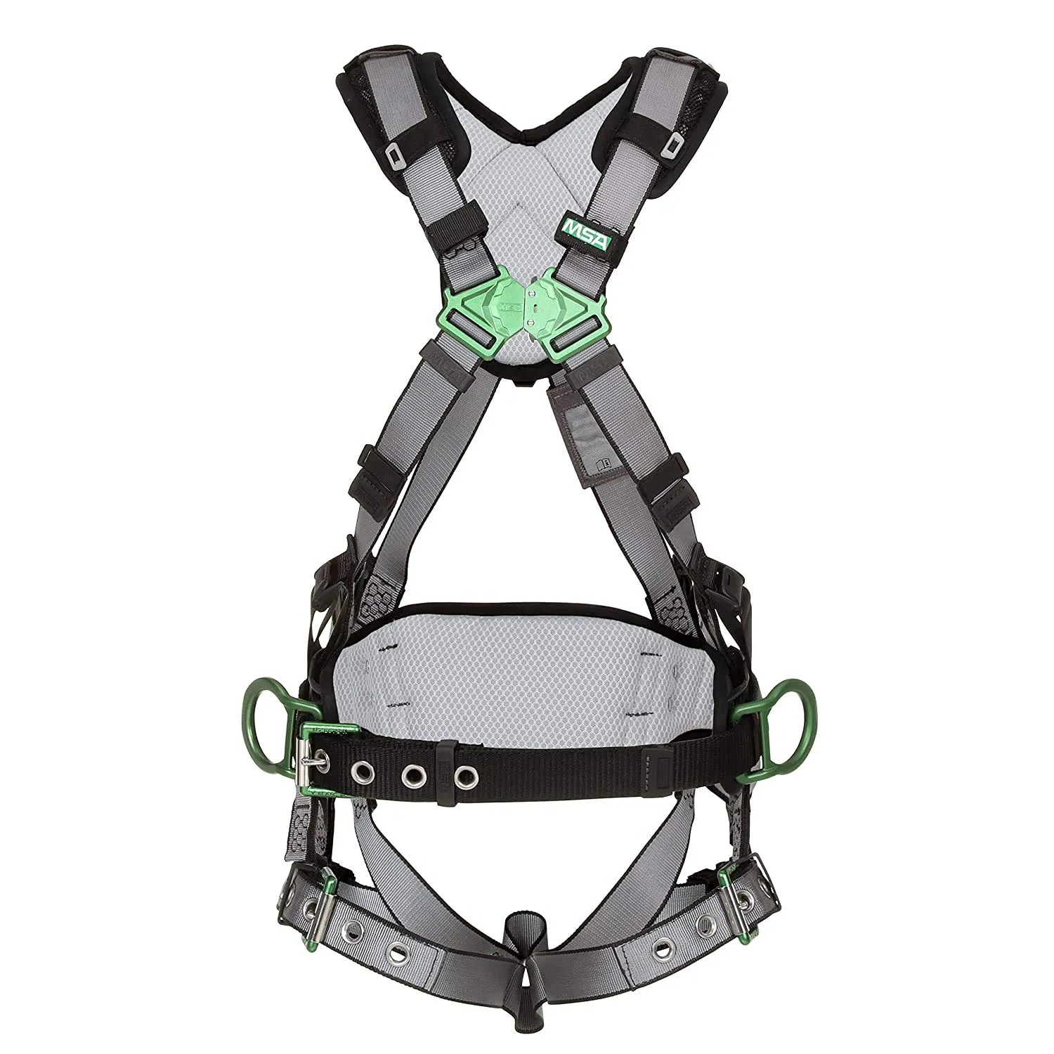 MSA 10195134 V-FIT Construction Safety Harness - Size: Standard (Medium), D-Ring Configuration: Back/Hip, Quick Connect Leg Straps, With Shoulder/Lumbar Padding, Full Body Harness