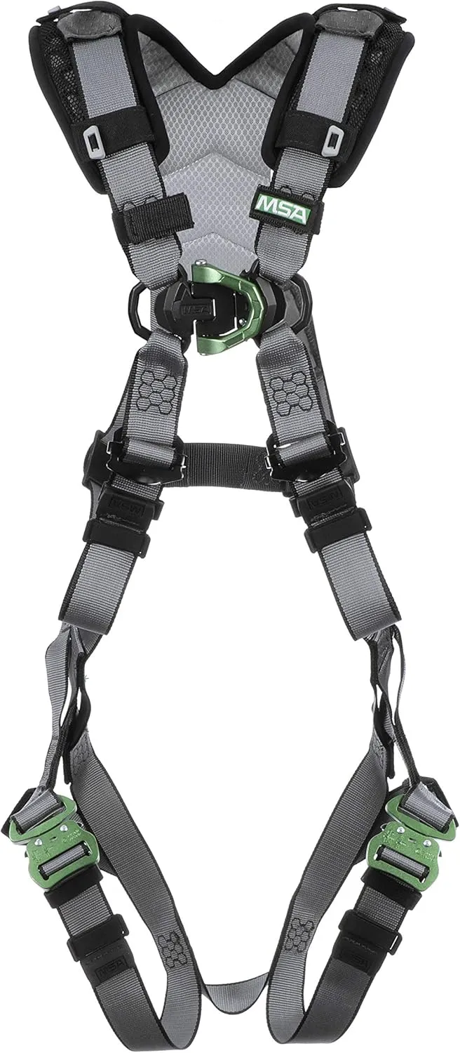 MSA V-FIT Standard Safety Harness - Polyester & Nano-Technology Treated Web Full Body Harness Back, Shoulder Padding, Gray