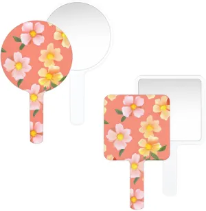 Multi Purpose Hand Mirror Bright Colorful Pink Floral with Distortion Free Reflection, 6.7 x 3.95 in, Small Cute Orbicular Hand Mirror Cute Orange Wildflower