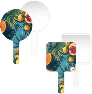 Multi Purpose Hand Mirror Cute Orange Tropics Floral with Distortion Free Reflection, 6.7 x 3.95 in, Small Cute Square Hand Mirror Tropics Fruits