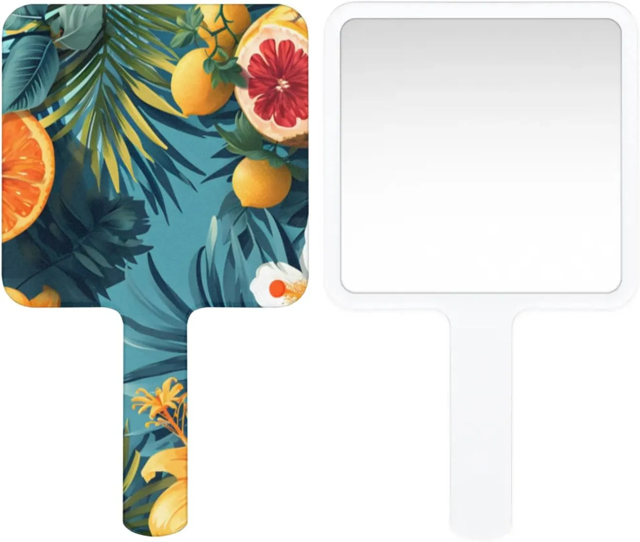 Multi Purpose Hand Mirror Cute Orange Tropics Floral with Distortion Free Reflection, 6.7 x 3.95 in, Small Cute Square Hand Mirror Tropics Fruits