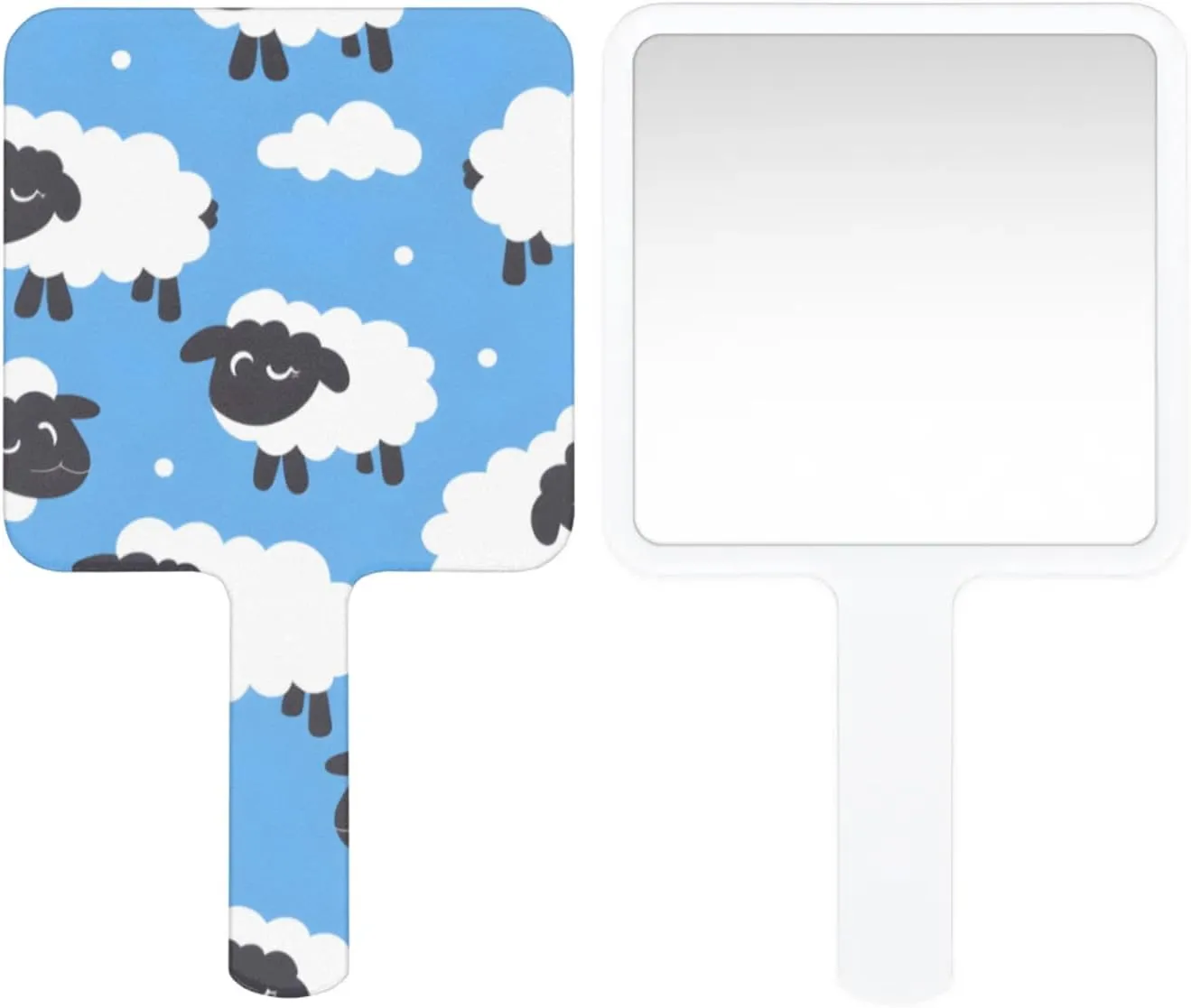 Multi Purpose Hand Mirror Sheep Animals with Distortion Free Reflection, 6.7 x 3.95 in, Small Cute Square Hand Mirror