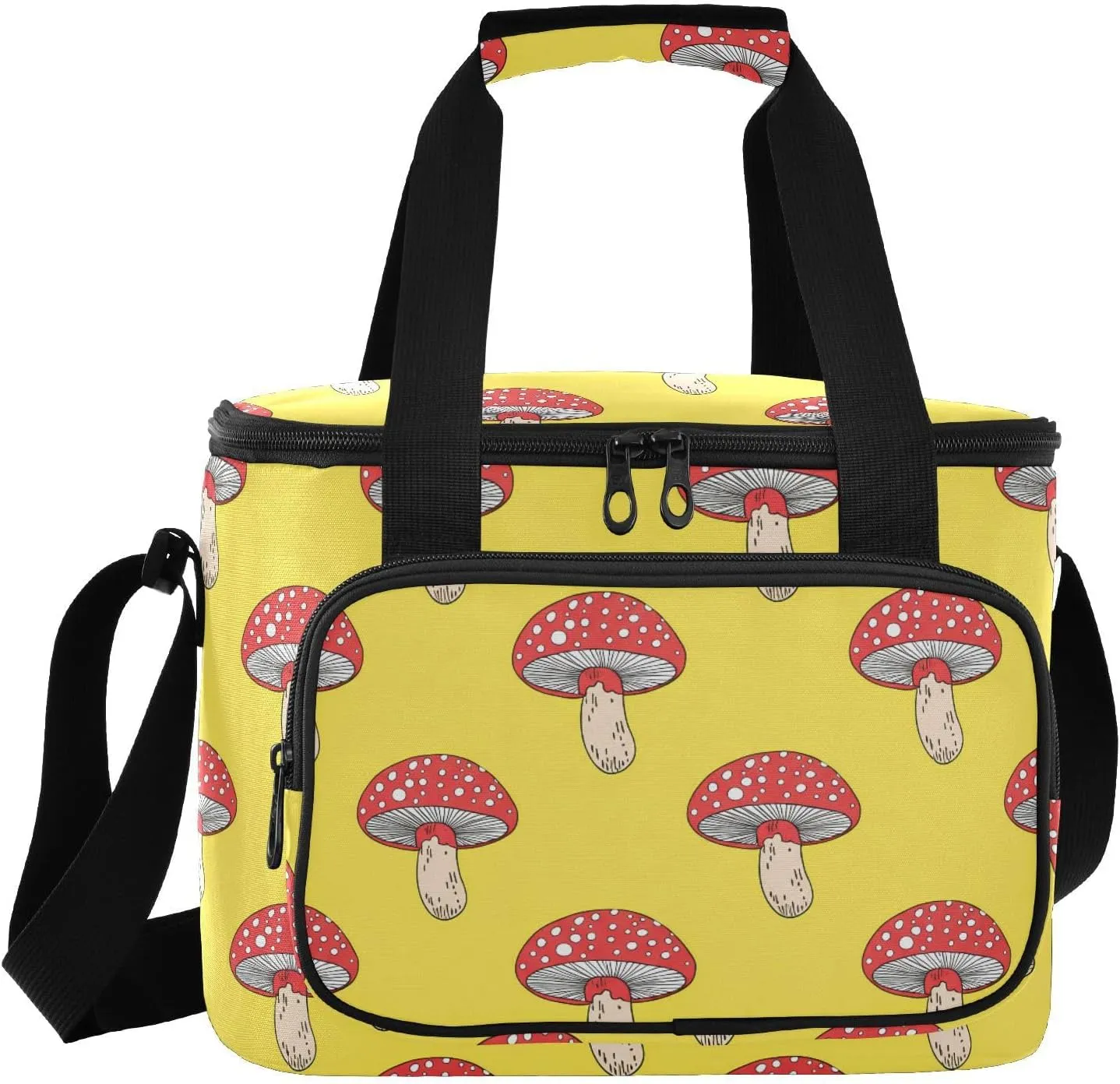 Mushroom Yellow Insulated Cooler Bag for Women Men Leakproof 24 Can Camping Lunch Cooler for Work Office Picnic