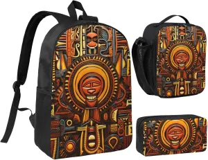 National Pattern print Backpack 3pcs Set Including 17 Inch Large BookBag With Lunch Bag And Practical Pen Bag
